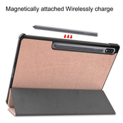 For Samsung Galaxy Tab S9+ JUNSUNMAY Custer Solid Color 3-Fold Stand Leather Smart Tablet Case(Rose Gold)
