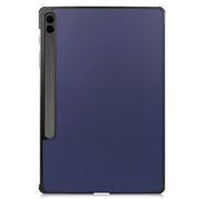 For Samsung Galaxy Tab S9 FE+ 12.4 JUNSUNMAY Custer Solid Color 3-Fold Stand Leather Smart Tablet Case(Dark Blue)