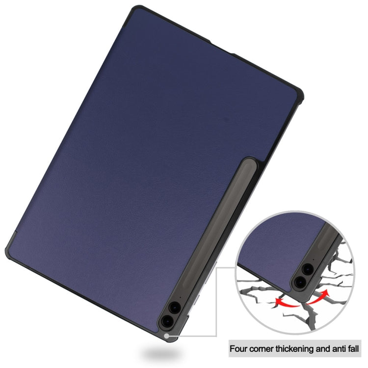 For Samsung Galaxy Tab S9 FE+ 12.4 JUNSUNMAY Custer Solid Color 3-Fold Stand Leather Smart Tablet Case(Dark Blue) - free shipping - PMC Jewellery - Order now!
