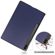 For Samsung Galaxy Tab S9 FE+ 12.4 JUNSUNMAY Custer Solid Color 3-Fold Stand Leather Smart Tablet Case(Dark Blue)