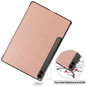 For Samsung Galaxy Tab S9 FE+ 12.4 JUNSUNMAY Custer Solid Color 3-Fold Stand Leather Smart Tablet Case(Rose Gold)
