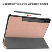 For Samsung Galaxy Tab S9 FE+ 12.4 JUNSUNMAY Custer Solid Color 3-Fold Stand Leather Smart Tablet Case(Rose Gold)