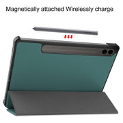 For Samsung Galaxy Tab S9 FE+ 12.4 JUNSUNMAY Custer Solid Color 3-Fold Stand Leather Smart Tablet Case(Dark Green)