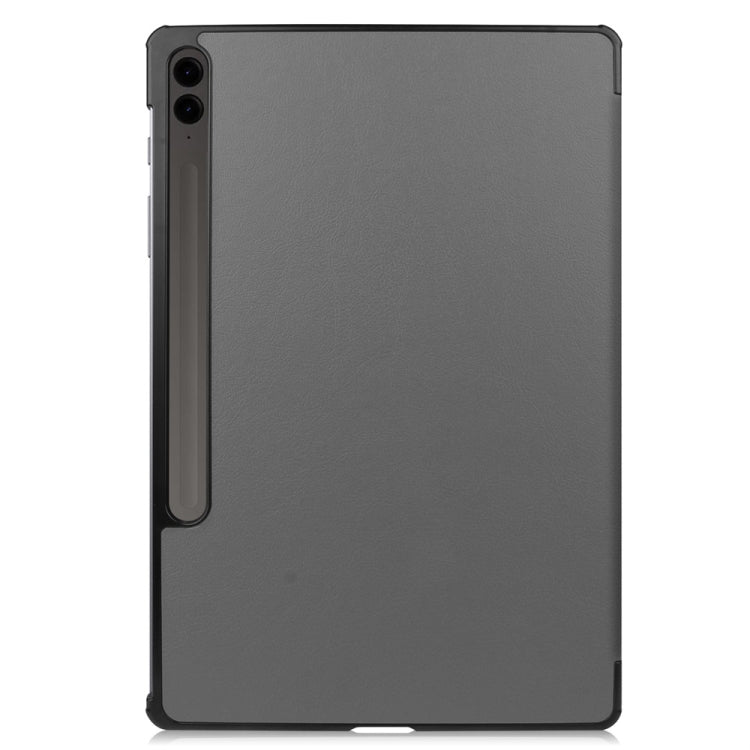 For Samsung Galaxy Tab S9 FE+ 12.4 JUNSUNMAY Custer Solid Color 3-Fold Stand Leather Smart Tablet Case(Grey)