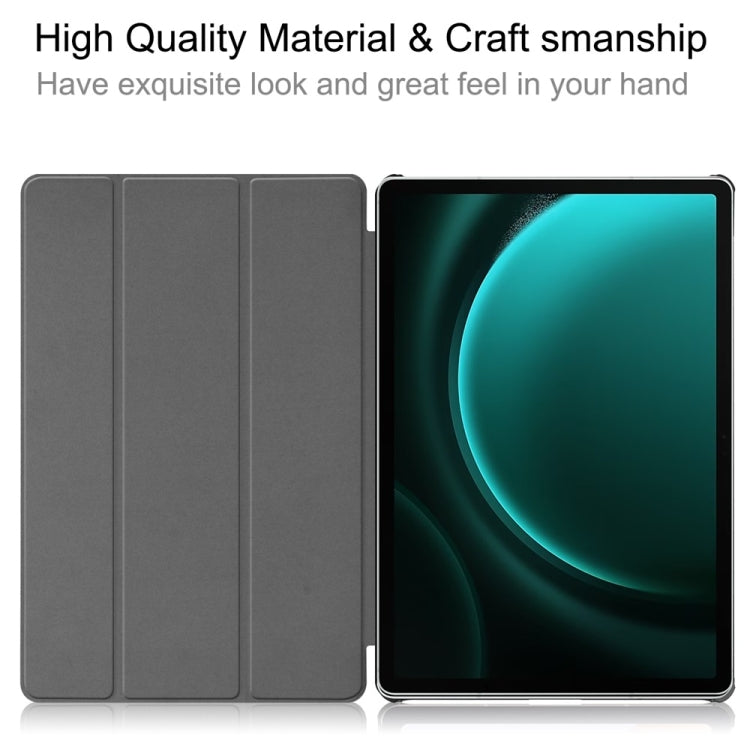 For Samsung Galaxy Tab S9 FE+ 12.4 JUNSUNMAY Custer Solid Color 3-Fold Stand Leather Smart Tablet Case(Grey) - free shipping - PMC Jewellery - Order now!