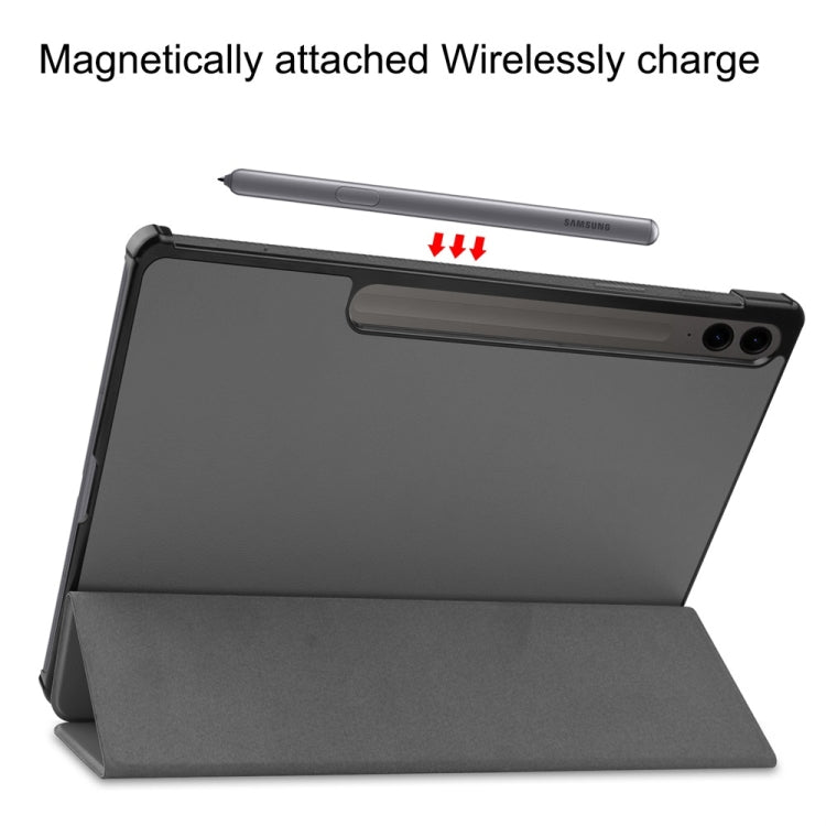 For Samsung Galaxy Tab S9 FE+ 12.4 JUNSUNMAY Custer Solid Color 3-Fold Stand Leather Smart Tablet Case(Grey)