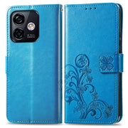 For Ulefone Note 16 Pro Four-leaf Clasp Embossed Buckle Leather Phone Case(Blue)