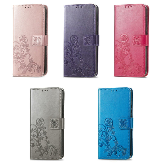 For Ulefone Note 16 Pro Four-leaf Clasp Embossed Buckle Leather Phone Case(Blue)