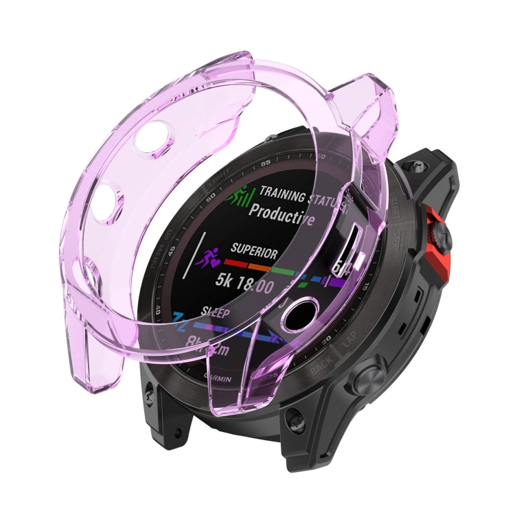 For Garmin Fenix 7 Pro Half-Package TPU Watch Protective Case(Transparent Purple) - Watch Cases by PMC TechLife | Online Shopping South Africa | PMC TechLife | Buy Now Pay Later Mobicred