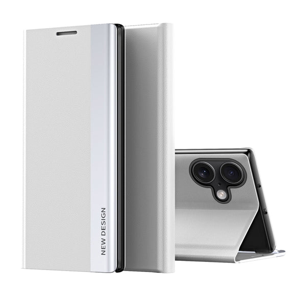 For iPhone 16 Side Electroplated Adsorption Leather Phone Case(Silver)