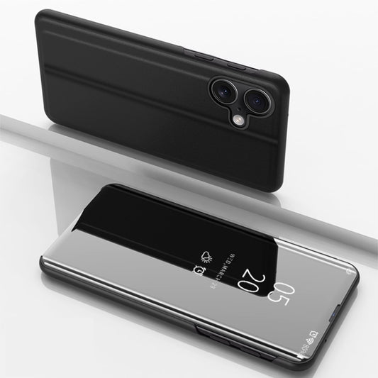 For iPhone 16 Plated Mirror Horizontal Flip Leather Phone Case with Holder(Black) - free shipping - PMC Jewellery - Order now!