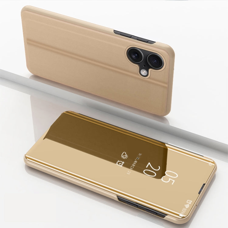 For iPhone 16 Plated Mirror Horizontal Flip Leather Phone Case with Holder(Gold) - free shipping - PMC TechLife - Order now!