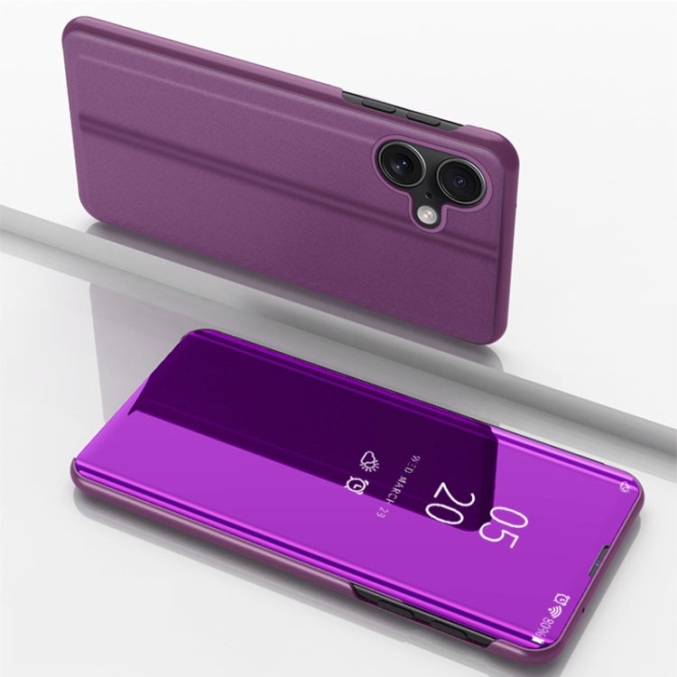 For iPhone 16 Plus Plated Mirror Horizontal Flip Leather Phone Case with Holder(Purple) - iPhone 16 Plus Cases by PMC TechLife | Online Shopping South Africa | PMC TechLife | Buy Now Pay Later Mobicred