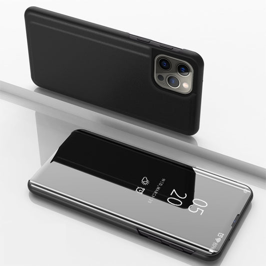 For iPhone 16 Pro Max Plated Mirror Horizontal Flip Leather Phone Case with Holder(Black) - free shipping - PMC Jewellery - Order now!