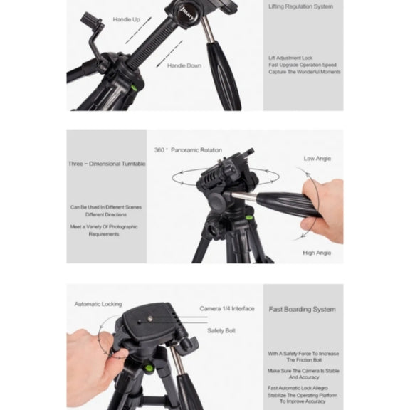 JMARY KP-2203 Portable Aluminum Alloy Telescopic SLR Camera Phone Photography Tripod(Black)