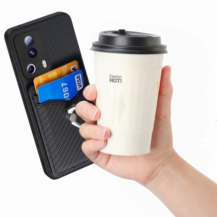 For Xiaomi Redmi Note 12 5G Carbon Fiber Card Wallet Ring Holder Phone Case(Black) - Xiaomi Cases by PMC TechLife | Online Shopping South Africa | PMC TechLife | Buy Now Pay Later Mobicred