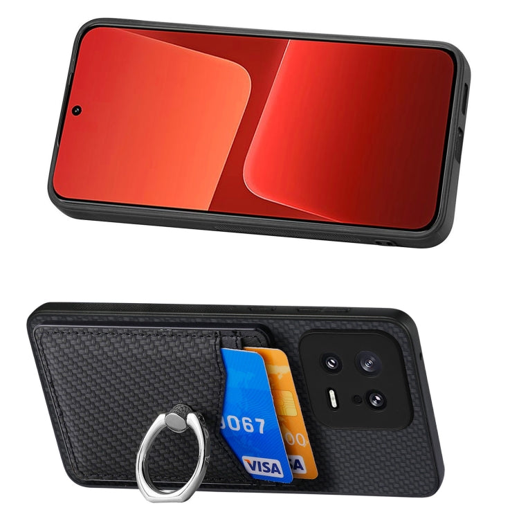 For Xiaomi  13 Carbon Fiber Card Wallet Ring Holder Phone Case(Black) - 13 Cases by PMC TechLife | Online Shopping South Africa | PMC TechLife | Buy Now Pay Later Mobicred