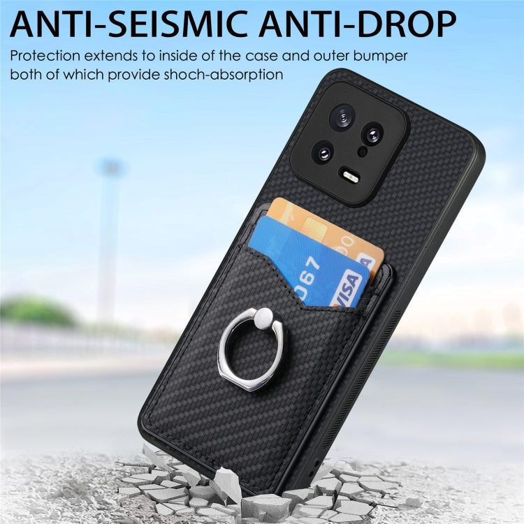 For Xiaomi  13 Carbon Fiber Card Wallet Ring Holder Phone Case(Black) - 13 Cases by PMC TechLife | Online Shopping South Africa | PMC TechLife | Buy Now Pay Later Mobicred