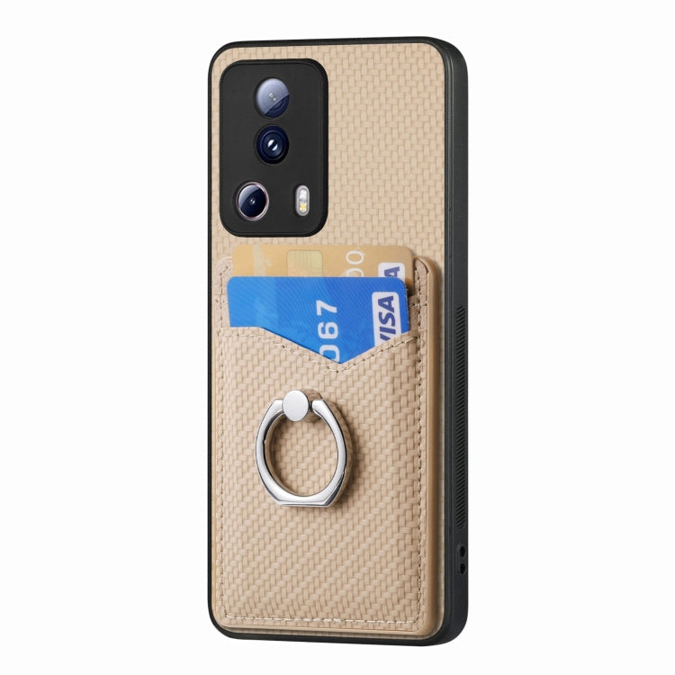 For Xiaomi 12T Pro Carbon Fiber Card Wallet Ring Holder Phone Case(Khaki) - Xiaomi Cases by PMC TechLife | Online Shopping South Africa | PMC TechLife | Buy Now Pay Later Mobicred