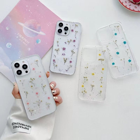 For iPhone 16e Gypsophila Flowers Pattern TPU Protective Phone Case(Green)
