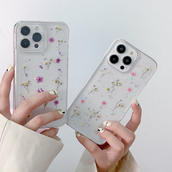 For iPhone 16 Pro Max Gypsophila Flowers Pattern TPU Protective Phone Case(Pink)