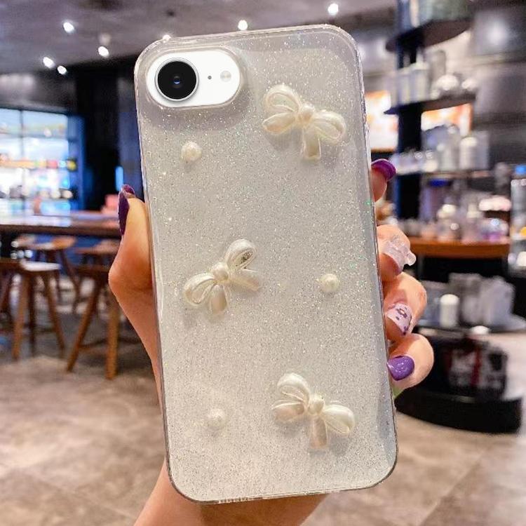 For iPhone 16e Pearl Bow Glitter Epoxy TPU Phone Case(Three Knots) - iPhone 16e Cases by PMC TechLife | Online Shopping South Africa | PMC TechLife | Buy Now Pay Later Mobicred
