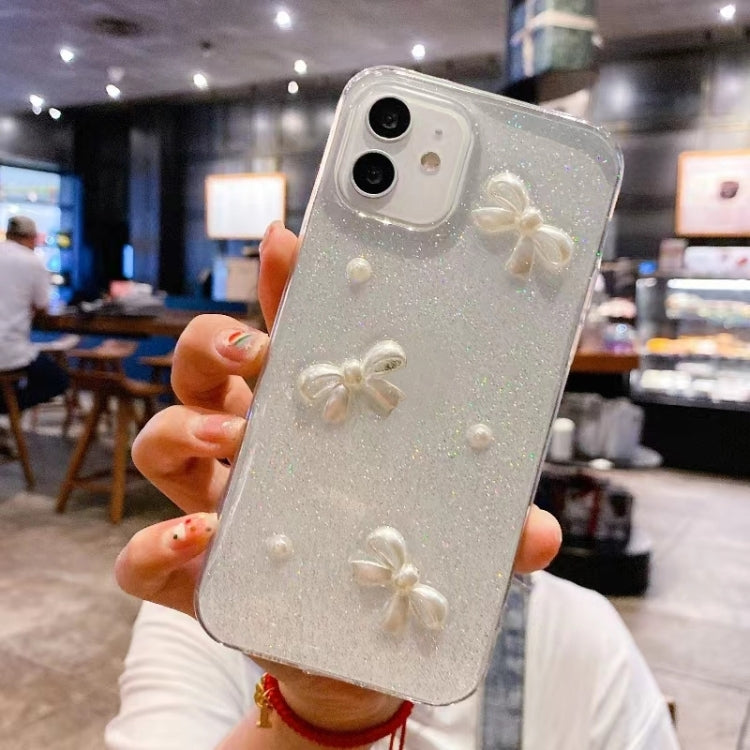For iPhone 16 Pro Max Pearl Bow Glitter Epoxy TPU Phone Case(Cross Knots)