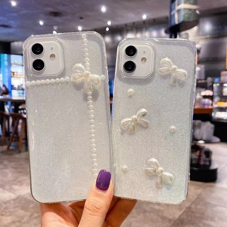 For iPhone 16 Pro Max Pearl Bow Glitter Epoxy TPU Phone Case(Cross Knots)