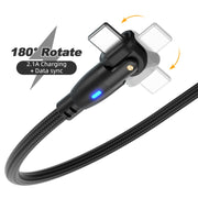 ENKAY 180 Degrees Rotating USB to 8 Pin Charging Data Cable with LED Light, Length:1m(Black)