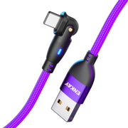 ENKAY 180 Degrees Rotating USB to 8 Pin Charging Data Cable with LED Light, Length:1m(Purple)