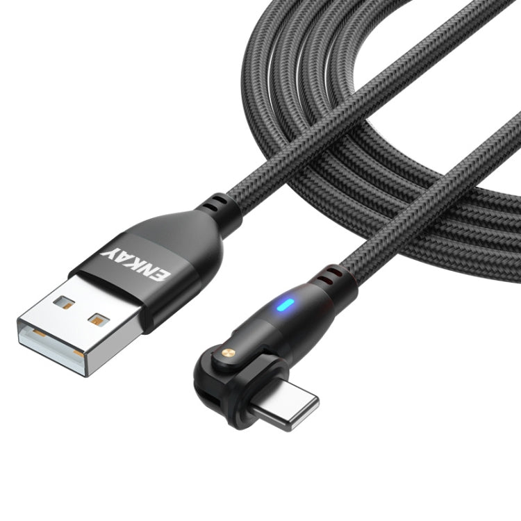 ENKAY 180 Degrees Rotating USB to 8 Pin Charging Data Cable with LED Light, Length:2m(Black) - free shipping - PMC Jewellery - Order now!