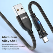 ENKAY 180 Degrees Rotating USB to 8 Pin Charging Data Cable with LED Light, Length:2m(Purple)