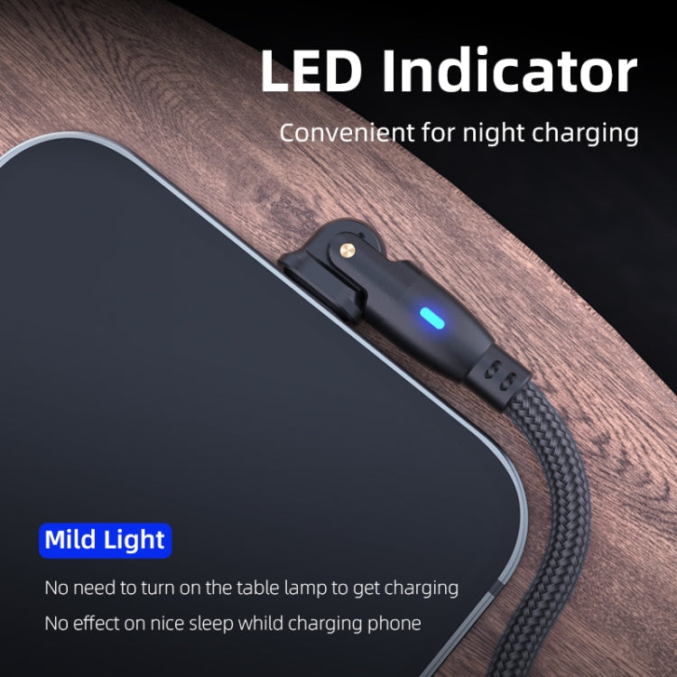 ENKAY 180 Degrees Rotating USB to 8 Pin Charging Data Cable with LED Light, Length:1m(Black)
