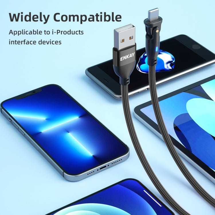 ENKAY 180 Degrees Rotating USB to 8 Pin Charging Data Cable with LED Light, Length:2m(Purple)