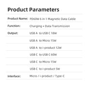 ENKAY 6-in-1 PD60W USB-A / Type-C to Type-C / 8 Pin / Micro USB Magnetic Fast Charging Cable, Cable Length:2m(Purple)