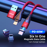 ENKAY 6-in-1 PD60W USB-A / Type-C to Type-C / 8 Pin / Micro USB Magnetic Fast Charging Cable, Cable Length:2m(Purple)