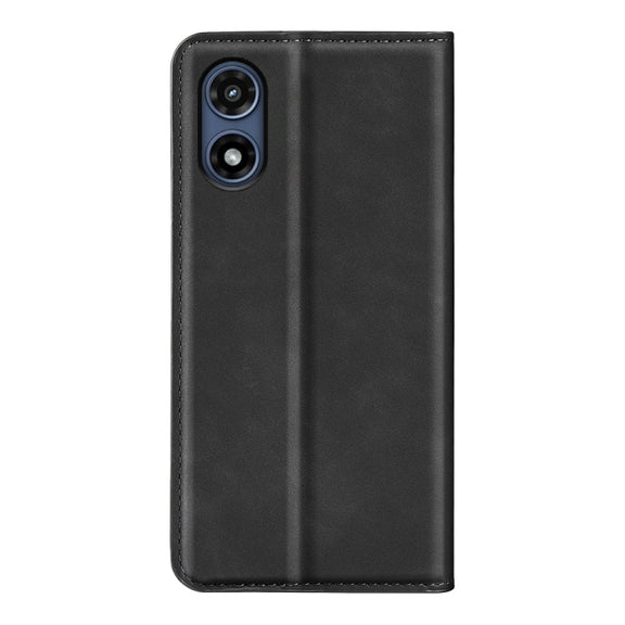 For Motorola Moto G Play 2024 Retro-skin Magnetic Suction Leather Phone Case(Black)