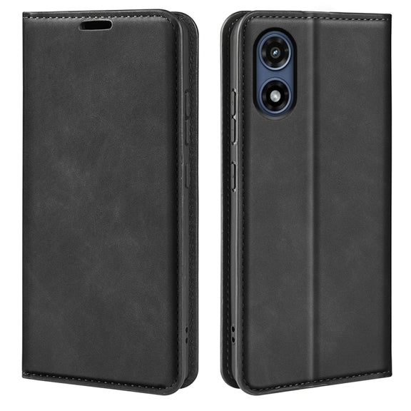 For Motorola Moto G Play 2024 Retro-skin Magnetic Suction Leather Phone Case(Black)