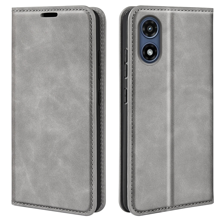For Motorola Moto G Play 2024 Retro-skin Magnetic Suction Leather Phone Case(Grey) - Motorola Cases by PMC Jewellery | Online Shopping South Africa | PMC Jewellery | Buy Now Pay Later Mobicred