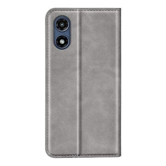 For Motorola Moto G Play 2024 Retro-skin Magnetic Suction Leather Phone Case(Grey)