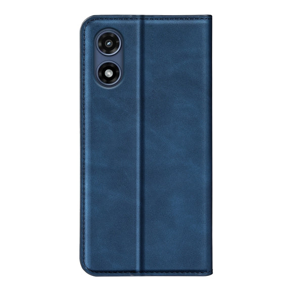 For Motorola Moto G Play 2024 Retro-skin Magnetic Suction Leather Phone Case(Dark Blue)