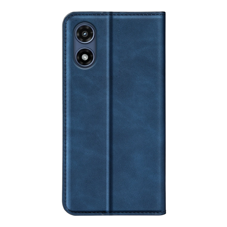 For Motorola Moto G Play 2024 Retro-skin Magnetic Suction Leather Phone Case(Dark Blue)