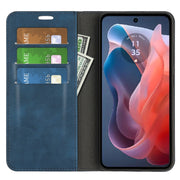 For Motorola Moto G Play 2024 Retro-skin Magnetic Suction Leather Phone Case(Dark Blue)