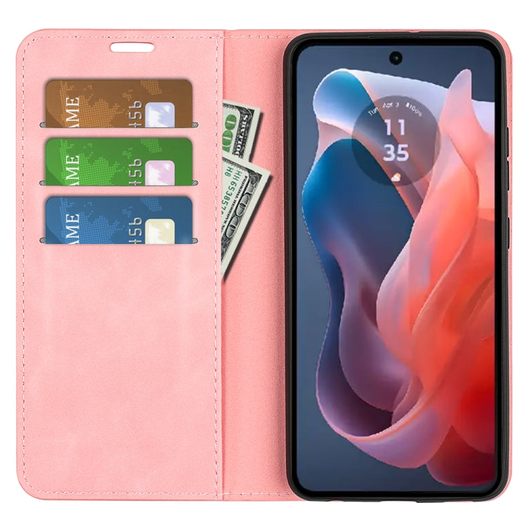 For Motorola Moto G Play 2024 Retro-skin Magnetic Suction Leather Phone Case(Pink)