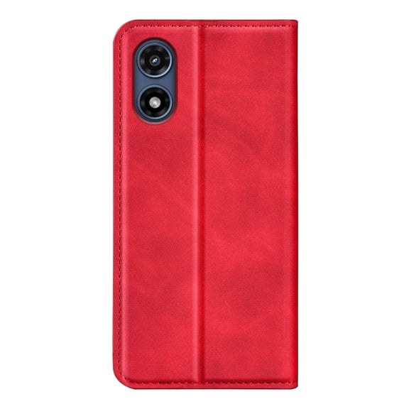 For Motorola Moto G Play 2024 Retro-skin Magnetic Suction Leather Phone Case(Red)