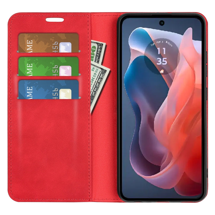 For Motorola Moto G Play 2024 Retro-skin Magnetic Suction Leather Phone Case(Red)