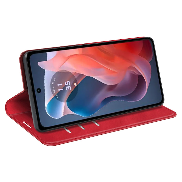 For Motorola Moto G Play 2024 Retro-skin Magnetic Suction Leather Phone Case(Red)