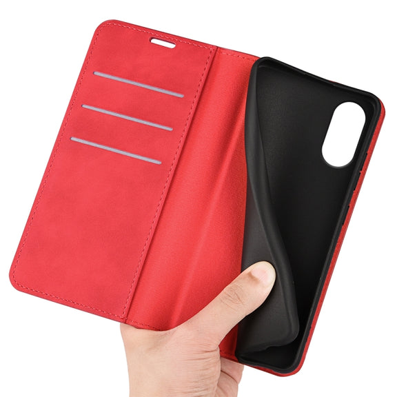 For Motorola Moto G Play 2024 Retro-skin Magnetic Suction Leather Phone Case(Red)