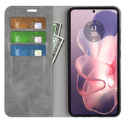 For Motorola Moto G Power 5G 2024 Retro-skin Magnetic Suction Leather Phone Case(Grey)