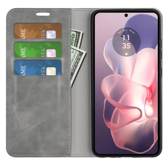 For Motorola Moto G Power 5G 2024 Retro-skin Magnetic Suction Leather Phone Case(Grey)